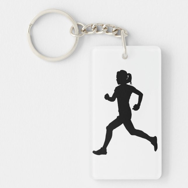 Stride in Grace: Female Marathon Runner Silhouette Keychain (Front)