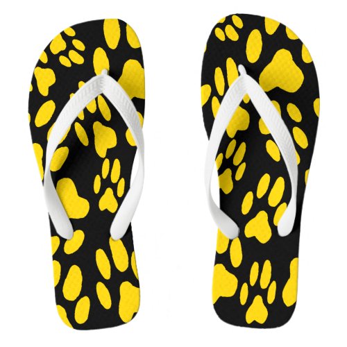Stride in Style Yellow and Black Cat Paw Print Flip Flops