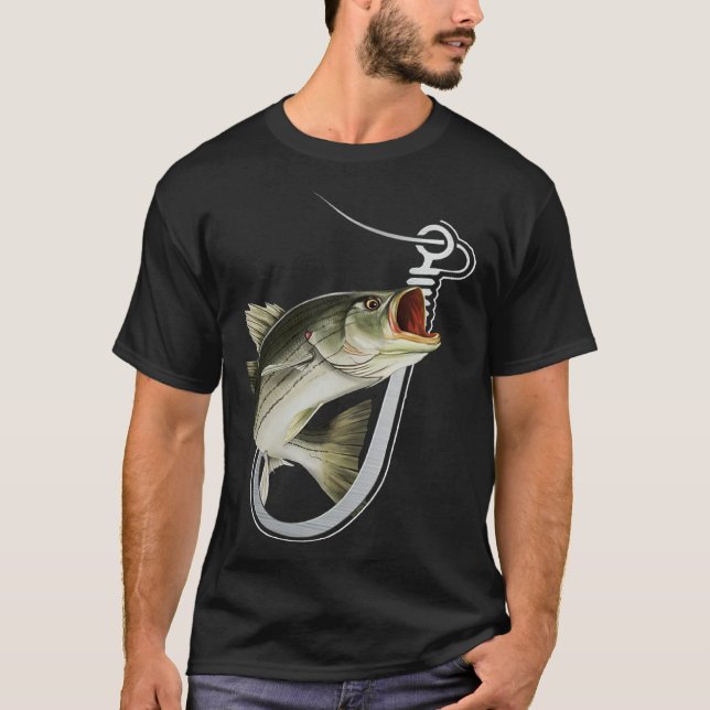 Striiped Bass Fishing Fish Hook T-Shirt (Front)