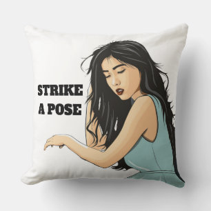 "STRIKE A POSE" ASIAN LADY THROW PILLOW
