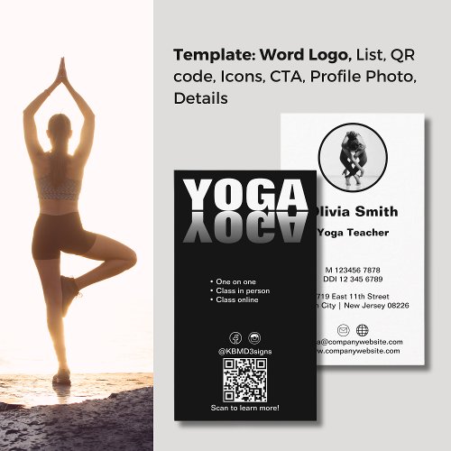 Strike a Pose Trendy Yoga Teacher Business Card