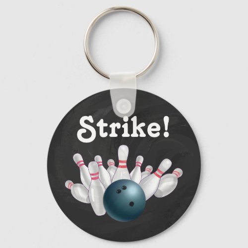 Strike Blue Bowling Ball with Pins Key Chain