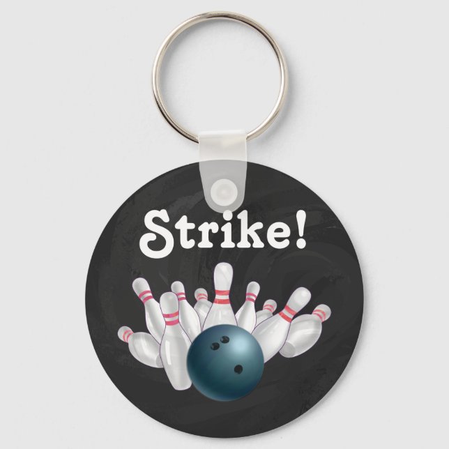 Strike! Blue Bowling Ball with Pins Key Chain (Front)