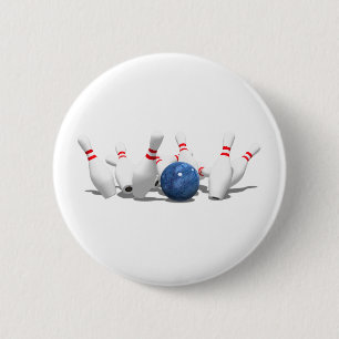 Strike!  Bowling Ball & Pins: Pinback Button