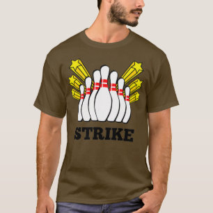 Strike Bowling Print With 10 Pins And Stars T T-Shirt