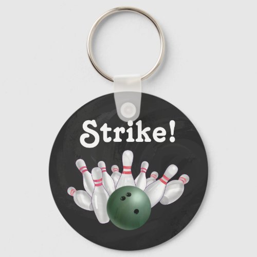 Strike Green Bowling Ball with Pins Key Chain