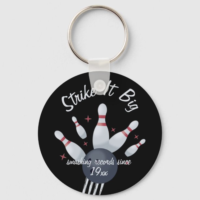 Strike it Big - Bowling Ball Smashing Into Pins Keychain (Front)