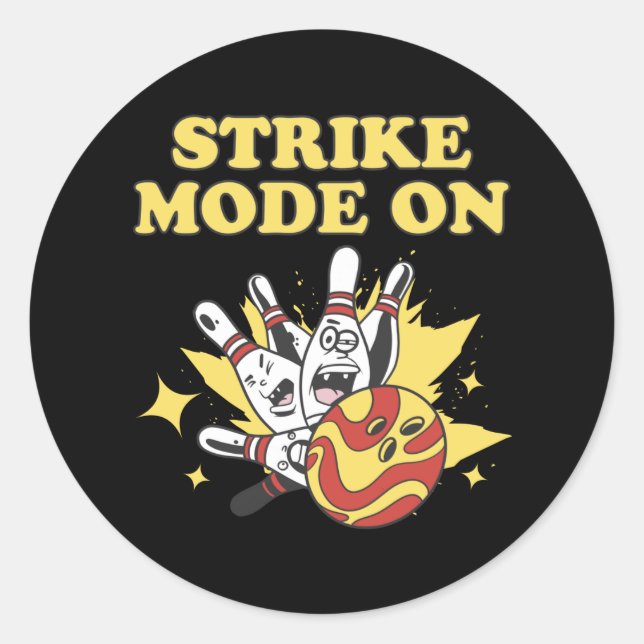 Strike Mode Bowling Player Bowling Gift Classic Round Sticker (Front)