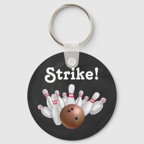 Strike Orange Bowling Ball with Pins Key Chain