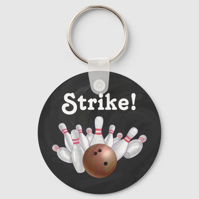 Strike! Orange Bowling Ball with Pins Key Chain (Front)