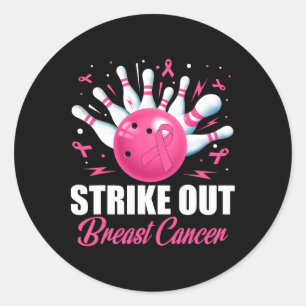 Strike Out Bowling Ball Pins Breast Cancer Pink Ri Classic Round Sticker