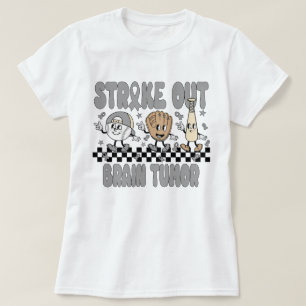 Strike Out Brain Tumor Gray Ribbon Chessboard T-Shirt