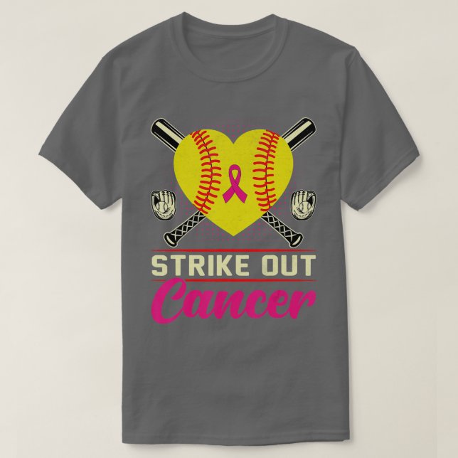 Strike Out Breast Cancer Awareness Day Pink Ribbon T-Shirt (Design Front)