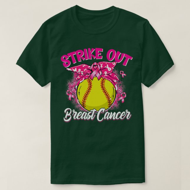 Strike Out Breast Cancer Awareness Day Pink Ribbon T-Shirt (Design Front)
