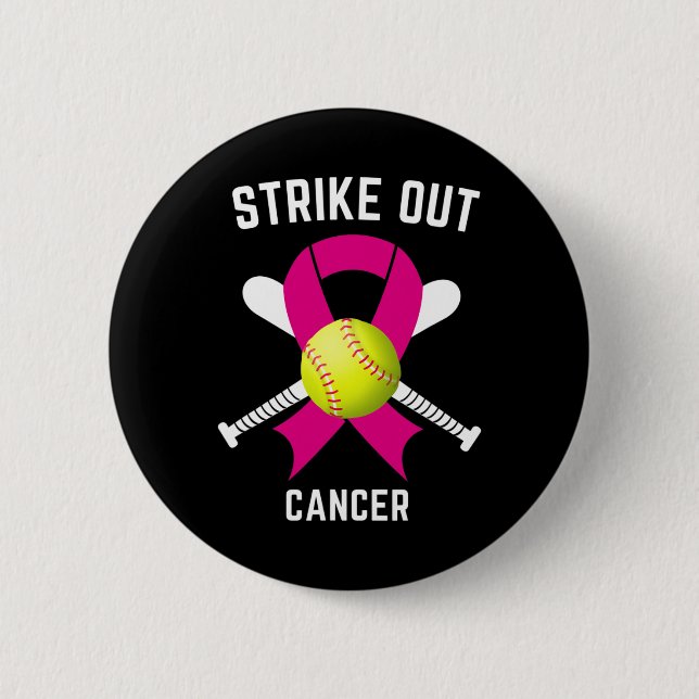 Strike Out Breast Cancer Awareness Softball Fighte Button (Front)