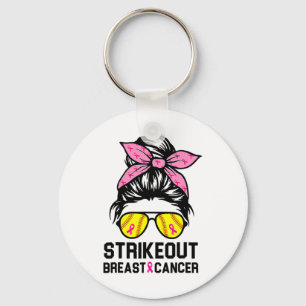 Strike Out Breast Cancer Awareness Softball Mom Wo Keychain