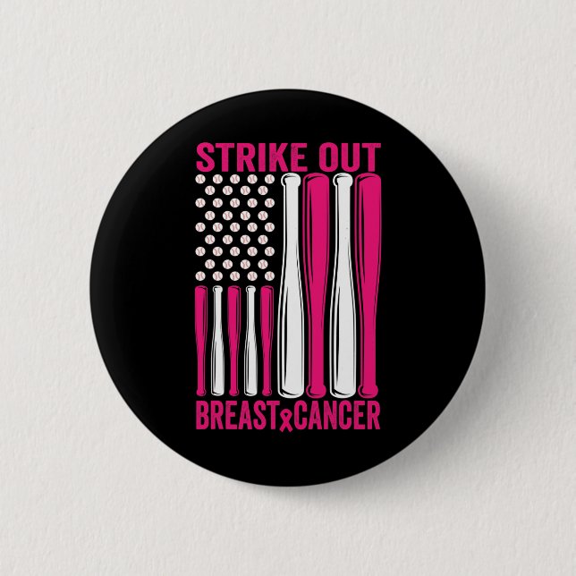 Strike Out Breast Cancer Awareness Softball Us Fla Button (Front)