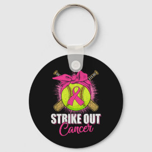 Strike Out Breast Cancer Awareness Softll Pink Rib Keychain