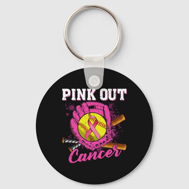 Strike Out Breast Cancer Awareness Softll Pink Wom Keychain (Front)