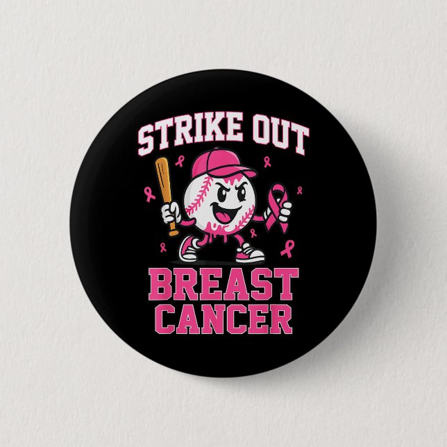 Strike Out Breast Cancer Baseball Ice Cream Drip Button (Front)