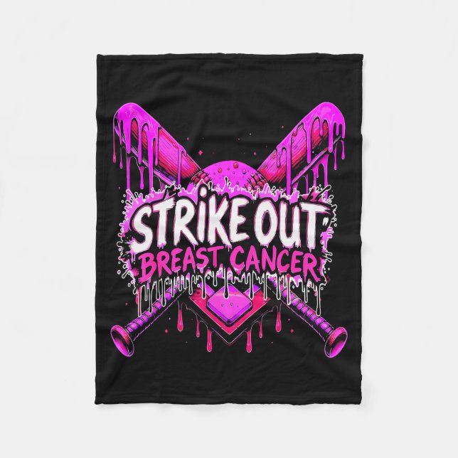 Strike Out Breast Cancer Baseball Softball Drip Ho Fleece Blanket (Front)