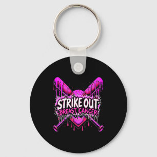 Strike Out Breast Cancer Baseball Softball Drip Ho Keychain