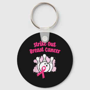 Strike Out Breast Cancer Bowling Ribbon Pink Keychain