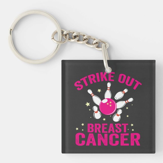 Strike Out Breast Cancer Funny Bowling Sport Gift  Keychain (Front)