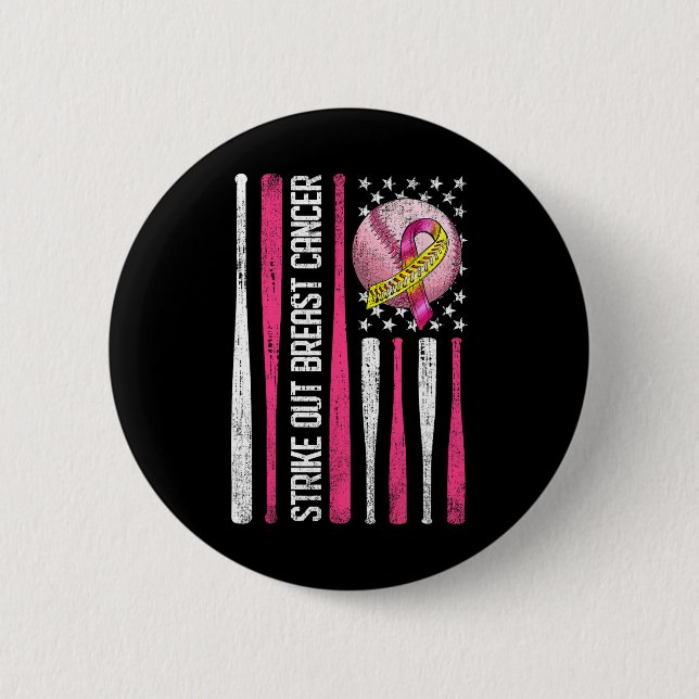 Strike Out Breast Cancer Softll Fight Awareness Me Button (Front)