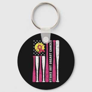 Strike Out Breast Cancer Softll Fight Awareness Me Keychain