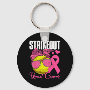 Strike Out Breast Cancer Softll Ll And Pink Ribbon Keychain