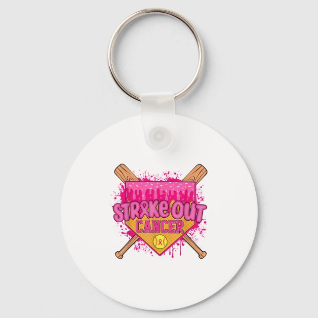 Strike Out Breast Cancer Warrior Softball Drip Hom Keychain (Front)