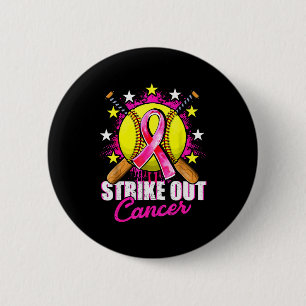 Strike Out Breast Cancer Warrior Softball Nk Ribbo Button