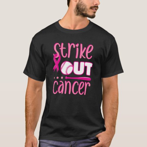 Strike Out Cancer Softball Ball Mammogram Pink Rib T_Shirt
