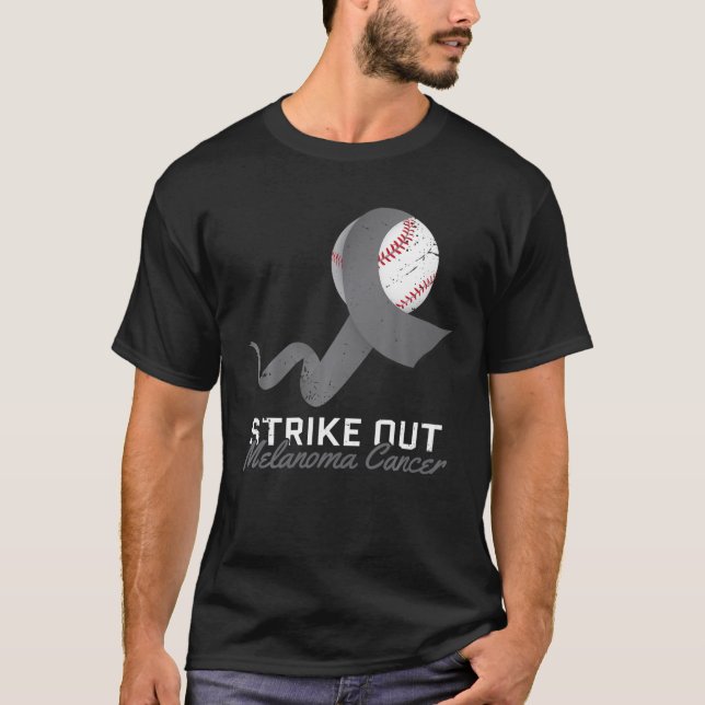 Strike Out Melanoma Cancer Baseball Ribbon Awarene T-Shirt (Front)