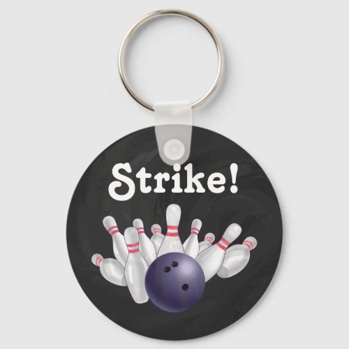 Strike Purple Bowling Ball with Pins Key Chain