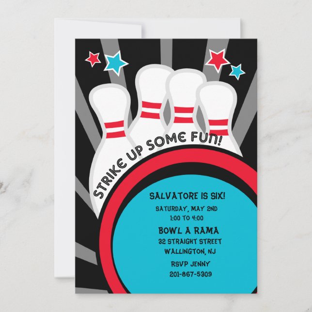 Strike some Fun Bowling Birthday Party Invitation (Front)