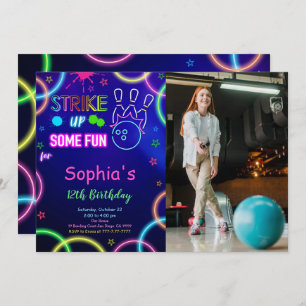 STRIKE UP Bowling Birthday Photo Invitation