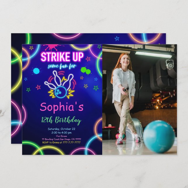 STRIKE UP Bowling Photo Invitation (Front/Back)
