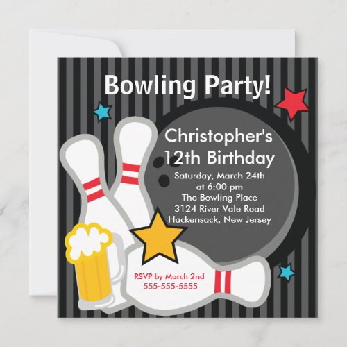 Strike up Fun Bowling Birthday Party Invitation