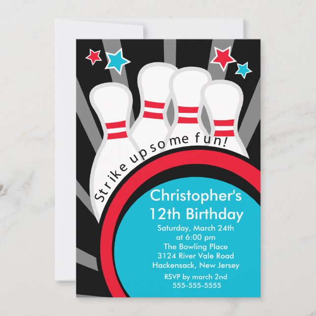 Strike up Fun Bowling Birthday Party Invitation (Front)