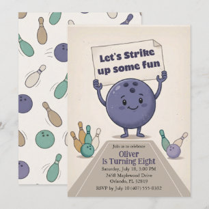 Strike Up Some Fun Bowling Party Boy 8th Birthday Invitation