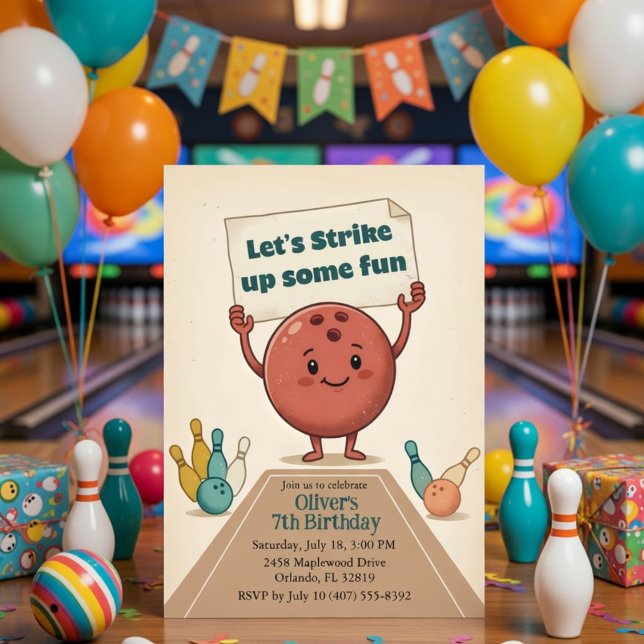 Strike Up Some Fun Party Bowling Boy 7th Birthday Invitation (Creator Uploaded)
