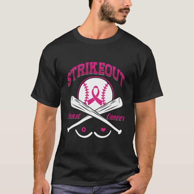 Strikeout Breast Cancer Awareness Baseball Bat Bal T-Shirt (Front)