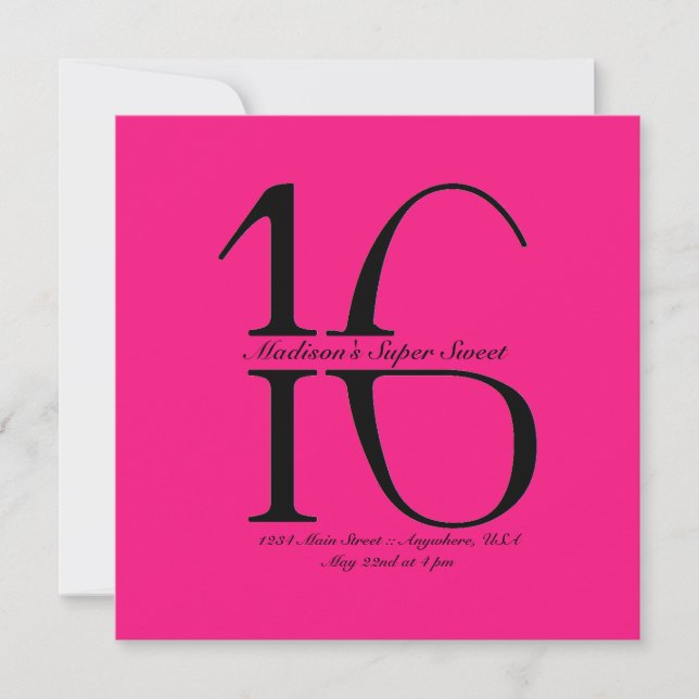 Strikethrough Super Sweet 16 Invitation (Front)
