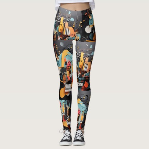 striking abstract collage leggings