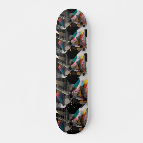 striking abstract collage skateboard