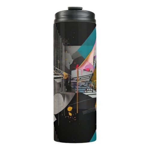 striking abstract collage thermal tumbler