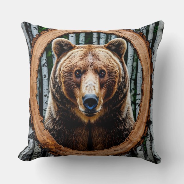 Striking bear portrait throw pillow (Front)