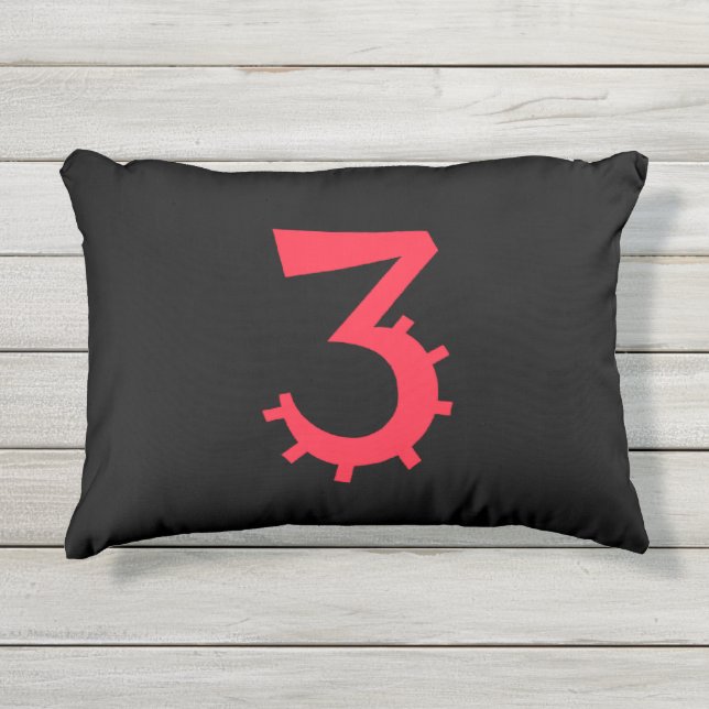 Striking Black and Red "3" Design Outdoor Pillow (Front)